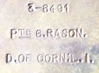 1914-15 Trio. To: 3-6491. G. RASON. Duke of Cornwallï¿½s Light Infantry.