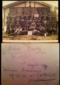 WW1 Pair. W. Yorks Reg. + E.Yorks & RARE 8th Leeds Rifles Badges (POW Guard?) Catterick German POW Photo