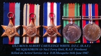 DISTINGUISHED FLYING CROSS (1945) Africa & F&G Stars.142 Sqd R.A.F.( Flt /Lt White was killed while flying a Mosquito during a RNZAF training flight at RAF Pershore). His unit trained crews to ferry aircraft to New Zealand. 