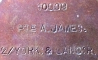 An Early Entrant 1914 Star and Bar trio to: 10009. Pte. A. JAMES. 2/ YORKS & LANCS Regt. James joined up in January 1912 and was a pre-war regular. FRANCE 9th September 1914. 