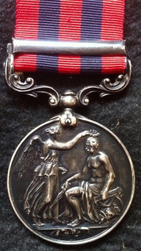 INDIAN GENERAL SERVICE MEDAL 1854. (CHIN-LUSHAI 1889-90)
To: 1477. Pte. W. COOPER.1st Bn Cheshire Regt. A lovely original medal with an even coal black patina over EF+ surfaces. 