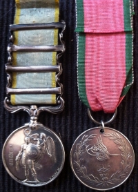 An Excellent Crimea (Four Clasp) Medal & Turkish Crimea (British Issue) pair, To: GEORGE JONES, 1/RIFLE BRIGADE.About Mint State on original ribbon.With superb 