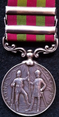 AN ATTRACTIVE TWO CLASP INDIAN GENERAL SERVICE MEDAL. "RELIEF OF CHITRAL 1895"  &  "PUNJAB FRONTIER 1897-98" To: 2751. Pte G. TOZER 1st Bn EAST KENT REGT (THE BUFFS)