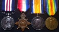 A \"Battle of The Aisne\" MILITARY MEDAL & 1914-15 Trio. 
To: Pte E.J. KIMPTON. 1st ESSEX Regt. Deserted Twice.
With full service & medical papers. Lucky not to have been shot.