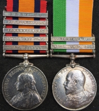 A SPECTACULAR BOER WAR & GREAT WAR V.C. ACTION  
Q.S.A.- K.S.A. 1914 Star & Bar Trio & Plaque. Casualty Group of Six 5081 Pte & 9181 Cpl H. BRIGGS, 1st ESSEX Regt & 2nd LINCs  Regt. KILLED-IN-ACTION 9th May 1915.
