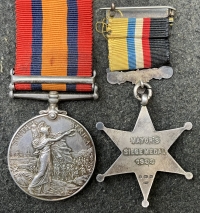 A Classic & Very Desirable Queen’s South Africa Medal 
(DEFENCE OF KIMBERLEY) and KIMBERLEY STAR. With Original Ribbons: W. SHEPHERD. “KIMBERLEY TOWN GUARD” No.111 section, B Coy, No.4 Redoubt. (De Beers)