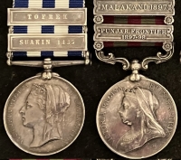 An Outstanding & Possibly Unique Victorian Group of Four. Previously unseen 5 clasp combination. Tofrek, Suakin 1885, Punjab Frontier 1897-98, Malakand 1897, Relief of Pekin. Pte Lazar, Q.O. Madras Sappers & Miners.